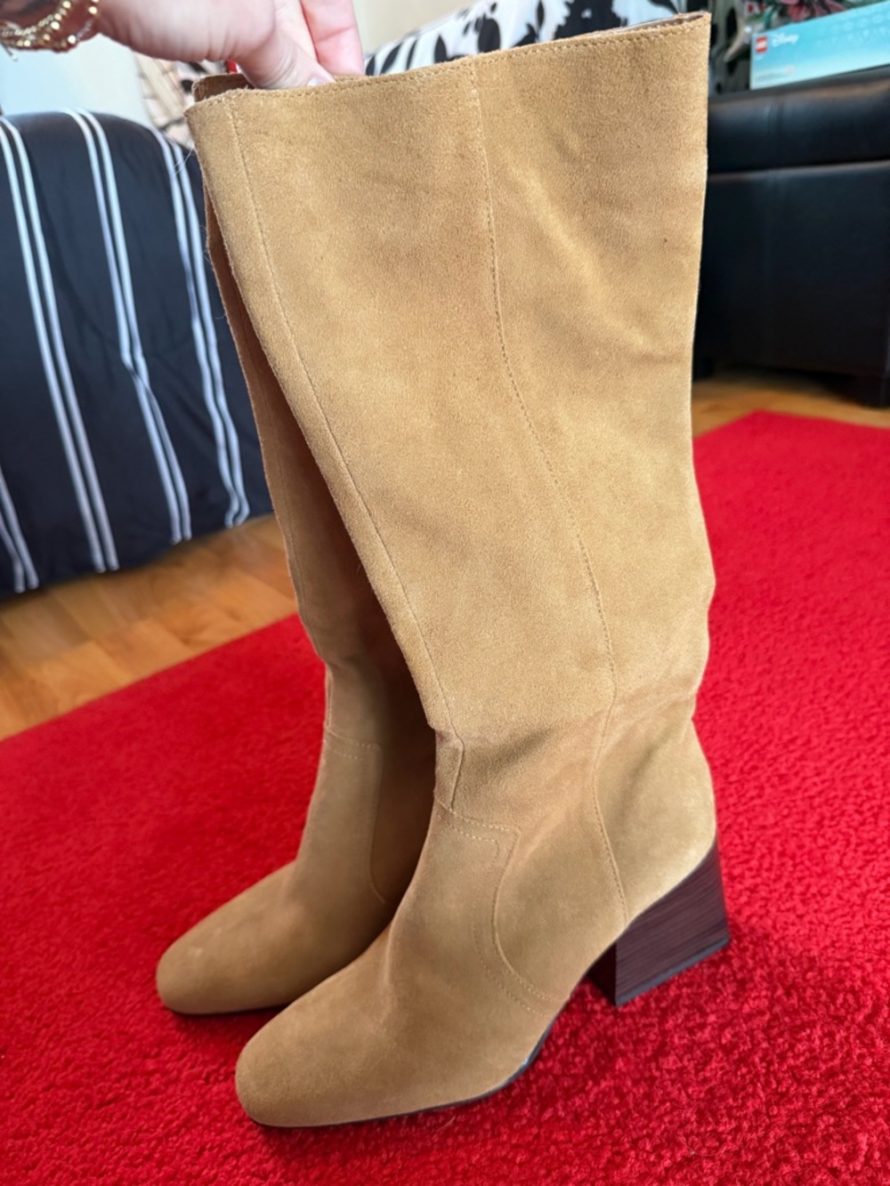 Women's Suede Mid-Calf Block Heel Boots in Tan
